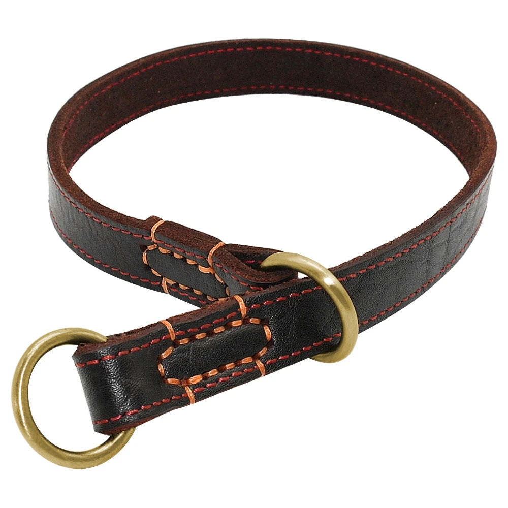 Durable Slip Real Leather Dog Collars Medium Large Dogs Choke Training Collar for Labrador German Shepherd Pet Black Brown