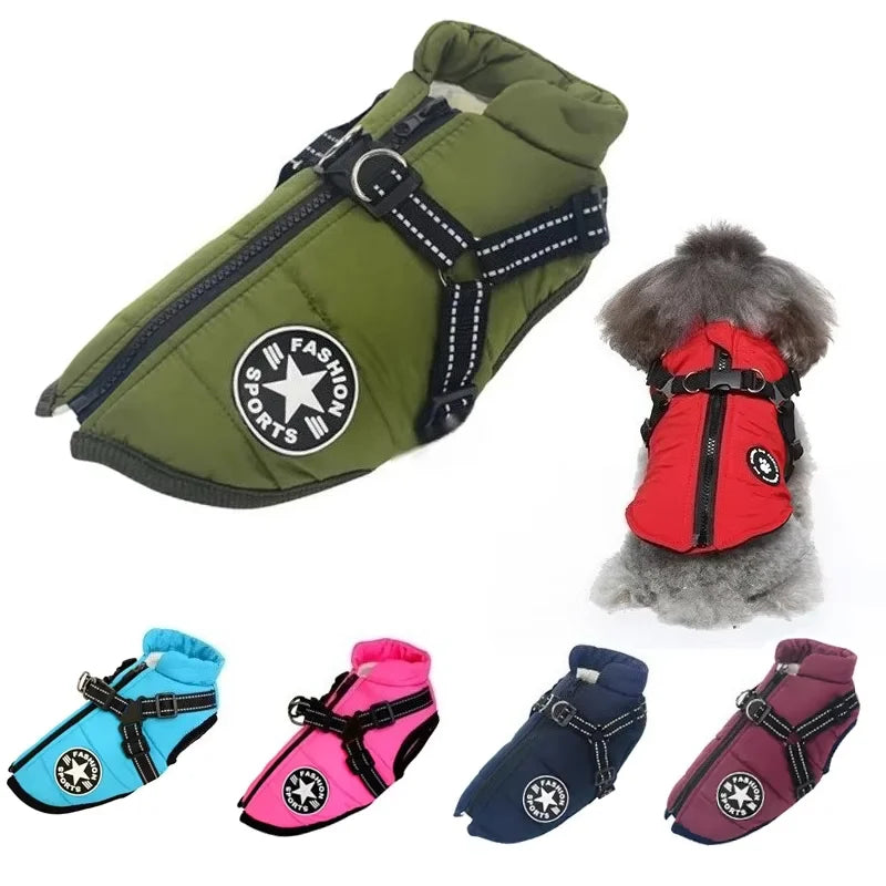 Waterproof Winter Dog Jacket with Built-In Harness – Warm Coat for Small and Large Dogs